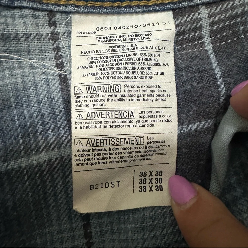 Carhartt‎ Flannel Lined Blue Jeans Mens 38x30 Regular Fit Blue Plaid Lining